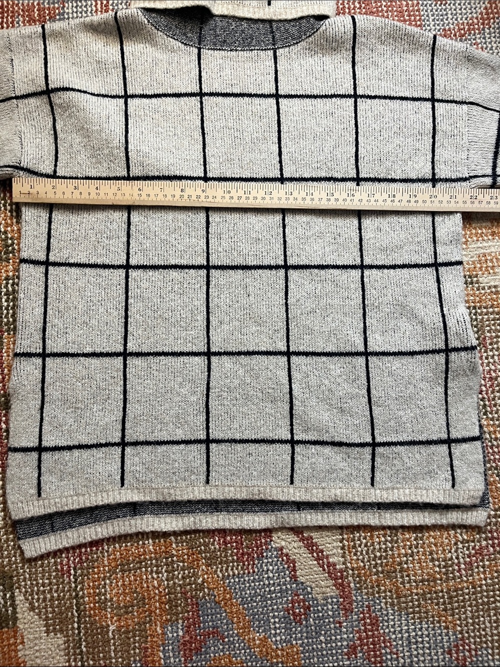 Madewell Windowpane Turtleneck Sweater Medium Cream Black Grid Knit - Picture 3 of 7